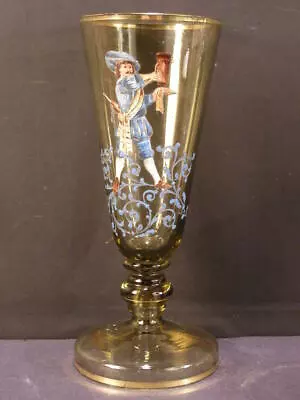 19 C German Enamel Glass Goblet Vase Stem Bohemian Biedermeier Pokal Beaker Wine • $97.97