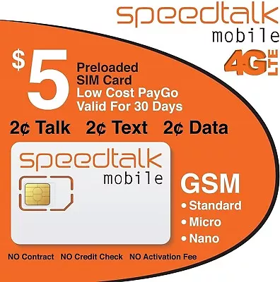 $5 Wireless Phone Plan -  SIM Card Kit Talk Text Data 5G 4G LTE 30 Days • $5