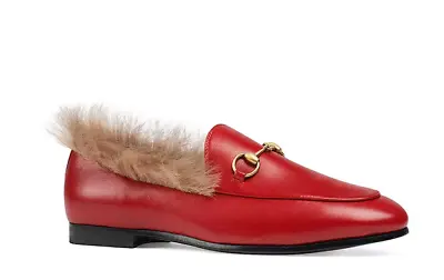 $929.99 • Buy New Gucci Women Jordaan Leather Lamb Fur Slip On Loafers Red Size 40 NIB!! $1100