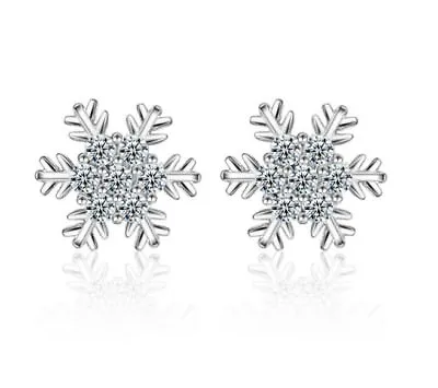 $9.95 • Buy Snowflake Stud Earrings Frozen Snow Winter Sterling Silver Adult Kids Gift S6