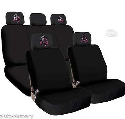 For VW New 4X Car Red Pink Hearts Logo Headrest And Black Cloth Seat Covers  • $39.78