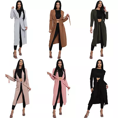 £12.99 • Buy UK Womens Ladies Maxi Long Sleeve Ruched Waist Belted Duster Jacket Coat S/M-XXL