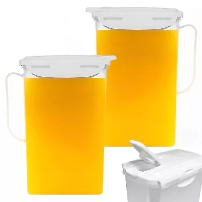 Pack Of 2 Clip & Lock Seal 2 L Fridge Door Juice Milk Water Jug Pitcher With Lid • £14.99