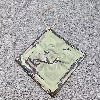 Vtg Antique Ceiling Tin Tile Hanging Primitive 6x6 Architectural Painted Green • $12.99