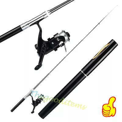 Mini Portable Pocket Fish Pen Aluminum Alloy Fishing Rod Pole Reel Combos • $18.49