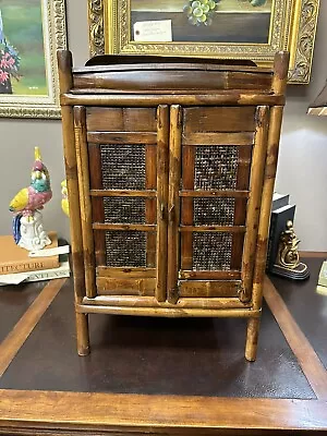 Vintage Antique Bamboo Rattan Wedding Basket Box Cabinet Two Door Cupboard • $295