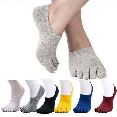 6 Pack Men Combed Cotton Five Finger Toe Socks Sport Ankle No Show Casual Solid • $13.49