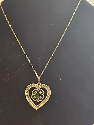 Vintage 4-H Club Gold Tone Heart Enamel Necklace HTF Collectible • $47.65