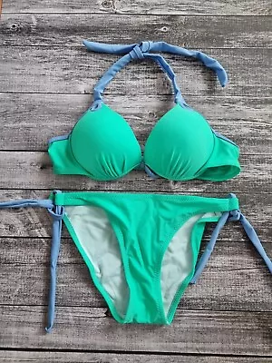 New Mint Green And Blue Tie Side Bikini Set Size Small • £9.99