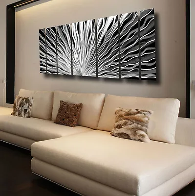 Large Silver Metal Wall Art Panels Modern Abstract Indoor / Outdoor Home Decor • $179
