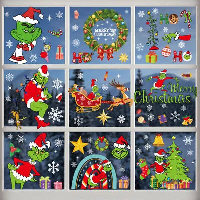 £7.91 • Buy Christmas Removable Window Stickers Grinch's Themed Decals Home Wall Shop Decor