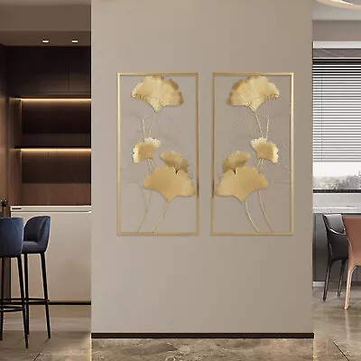 39 X 20  Golden Ginkgo Leaves Metal Wall Decor Wall Art Decor With Frame Home • $56.06