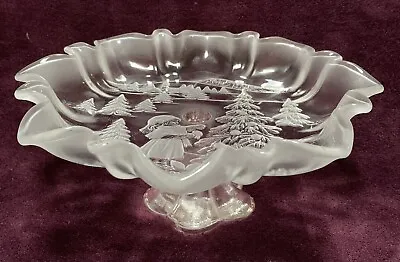 Mikasa Christmas Story Frosted Glass Footed Pedestal Bon Bon Candy Serving Plate • $26.99