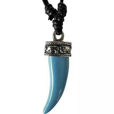 Elephant Tooth Horn Tusk Pendant Necklace Black Cord Chain Mens Womens Jewellery • £4.49