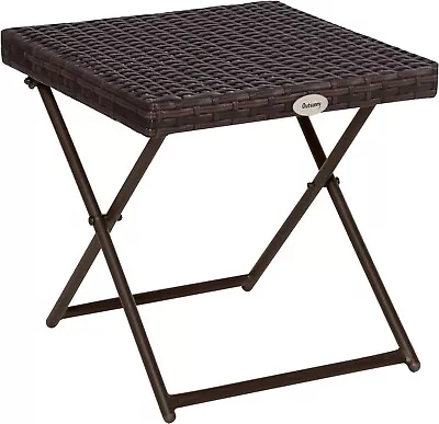 Outsunny Folding Square Rattan Coffee Table W/ Steel Frame Bistro Garden Brown • £19.99