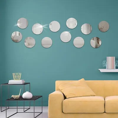 Round Acrylic Mirror Wall Sticker Mirror Pieces Self Adhesive Stick On DIY Home • £2.10
