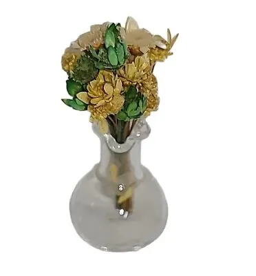 Dollhouse Miniature Glass Flower Vase Dried Blue Flower Bouquet 1:12 Scale • $3.60