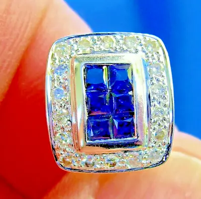 Earth Mined Diamond Sapphire Deco Earrings Vintage Style Geometric Stud 14k Gold • $1899