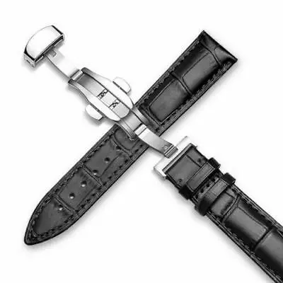 Black Genuine Leather 22 MM  Alligator Crocodile Watch Band Strap Replacement • $25.29