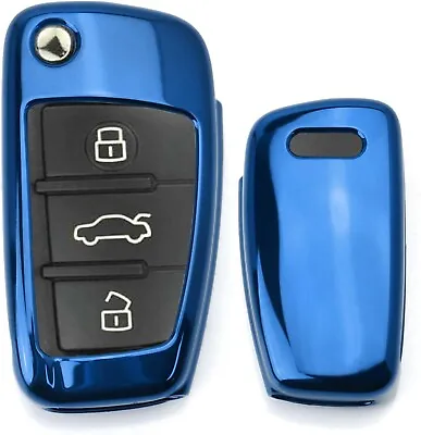 Chrome Blue TPU Key Fob Case For Audi A3 S3 A4 S4 A6 Q5 Q7 TT Folding Blade Key • $8.99