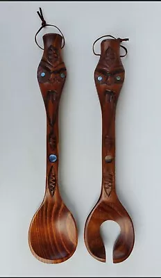 Maori New Zealand Carved Tribal Head Spoon Set • $55