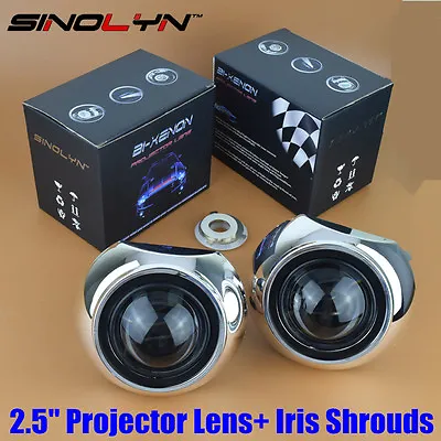 Mini HID 2.5  Bi-Xenon Projector Lens Kit W/ Iris Shrouds Car Headlight Retrofit • $45.99