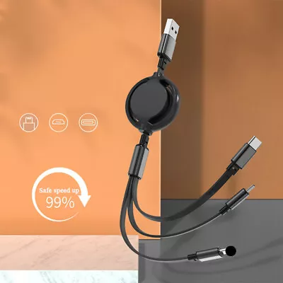 Multi Charger Cable 3 In 1 IPhone Android Retractable USB Fast Charge 1M UK • £4.19