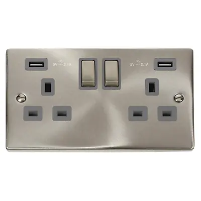 £30 • Buy Click Deco Satin Chrome Twin USB Double Switched Socket VPSC580GY