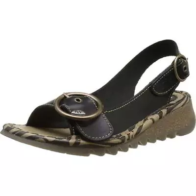 Fly London Tram Womens Ladies Black Adjustable Wedge Sandals Size 4-8 • £79.99