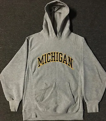 Vtg 90s Michigan Faded Reverse Weave Spellout Hoodie S Track PE College Grunge • $59.95