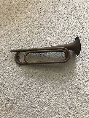 ANTIQUE MILITARY BRASS BUGLE - STAMPED US REGULATION USA Missing Mouthpiece • $166