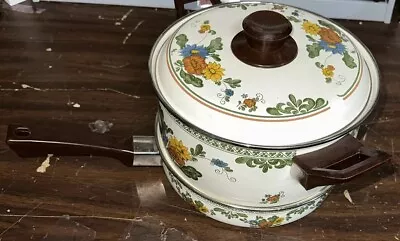 Vintage Villeroy & Boch Amsterdam  Enamel Floral 9  Pans Cookware Saucepan Pot • $40