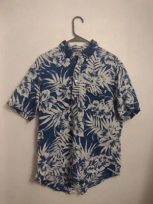 Ralph Lauren Popover Hawaiian Shirt Blue Floral 100% Linen Mens Medium M • $30