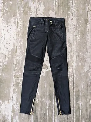 Rare BALMAIN H&M Black Slim Fit Leather Biker Pants Trousers EUR 36 US 6 • $289