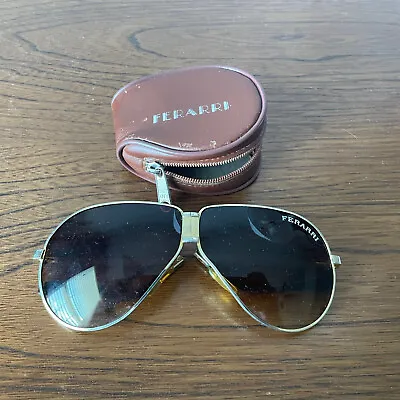 Vintage Ferarri Folding Aviator Sunglasses Golden Rims Brown Case Fair Condition • $10