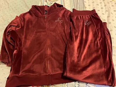Lipsy London Velour Tracksuit Size 18 BNWT Hoody Jacket Jogger Bottoms Berry Red • £40