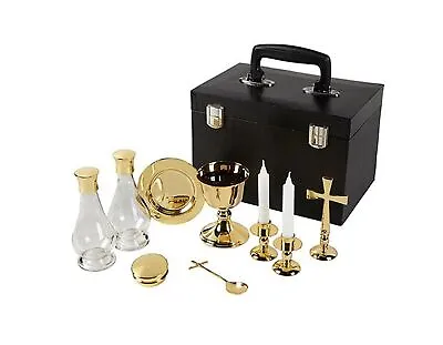 Mass Kit/Sick Call Set Hard Case POLISHED BRASS Chalice 2 Glass Cruets P... • $493.35