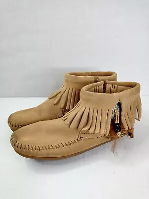 Minnetonka Size 6 Concho Feather Side Zip Rubber Sole Bootie Moccasin 527T • $22.40