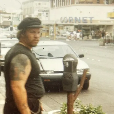 DC) Photograph Leather Biker Guy Las Vegas 1980's Street View Cornet Tattoos • $14.97
