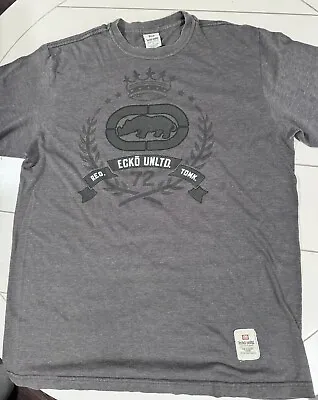 Ecko Unlimited 1972 Grey TShirt White And White Spellout Rhino Size L (D) • $17.99