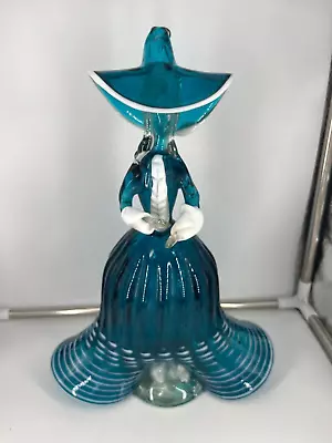 Vtg Murano Venetian Glass Lady Sculpture 13.5  Turquoise & White Hand Blown (LK) • $68.99