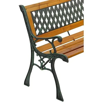 2 Seater Garden Bench  Outdoor Furniture Cast Iron Wooden Patio  Seat Lattice • £56.99
