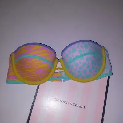 Victoria Secret Swim Suit Bikini Top 32C Animal Print Colorful Bandeau • $29.99