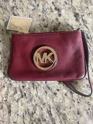 Michael Kors Claret Leather Fulton Wristlet 38t1xftw1l Nwt • $27