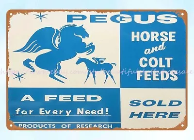 Pegus Horse And Colt Feeds Farm Barn Livestock Metal Tin Sign Accent Wall Art • $18.89