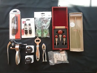 Wine Accessories Set~Pourers Stoppers Corkscrew Opener Locking Caps & More  • $15