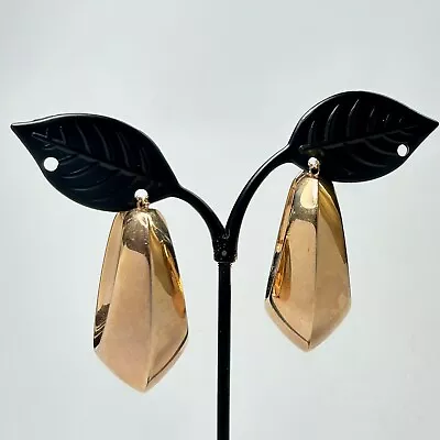 Designer Bronze Milor Italy Thick Hollow 1.5 Inch Hinged Hoop Pierced Earrings • $14.99