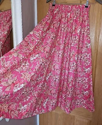 Vintage Laura Ashley Pink Floral Midi Flare Skirt Size Medium / UK 8 Made In GB • £36