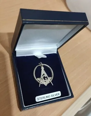 Stunning Original Masonic G Compass Symbol Sterling Silver Pendant New With Case • £25