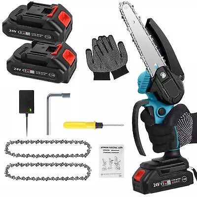 6  Electric Mini Chainsaw 24V Handheld Cordless Wood Cutter W/ 2 Battery 2 Chain • $29.99